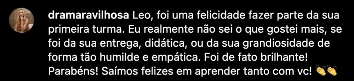 Depoimento sobre a didática e a entrega do curso
